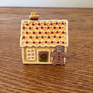 Estee Lauder Gingerbread House solid perfume box with Red and Gold Details